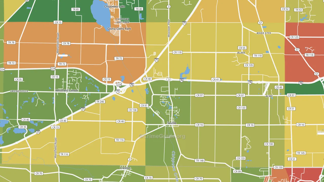 Seville, OH Map of Arson Rates