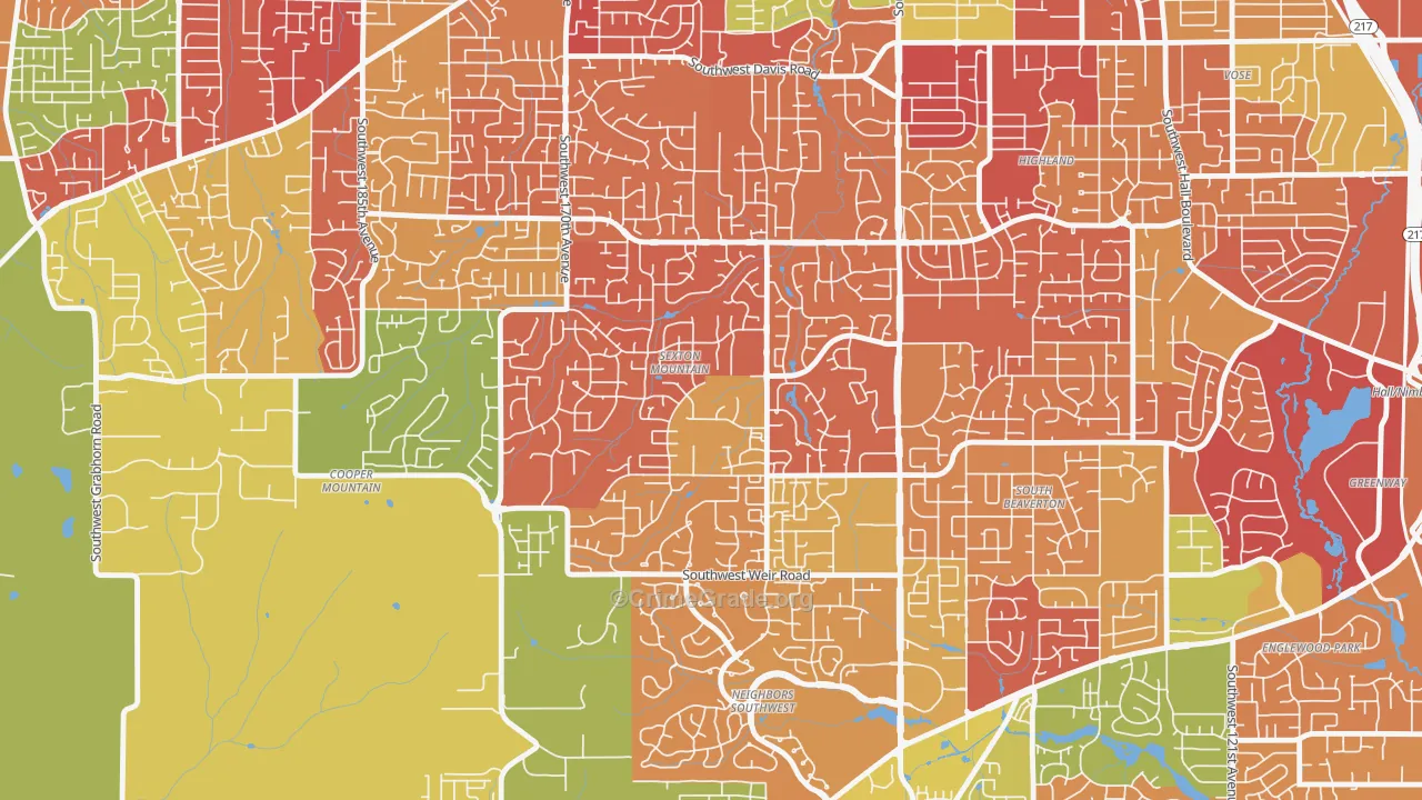 Sexton Mountain, Beaverton, OR Map of Arson Rates