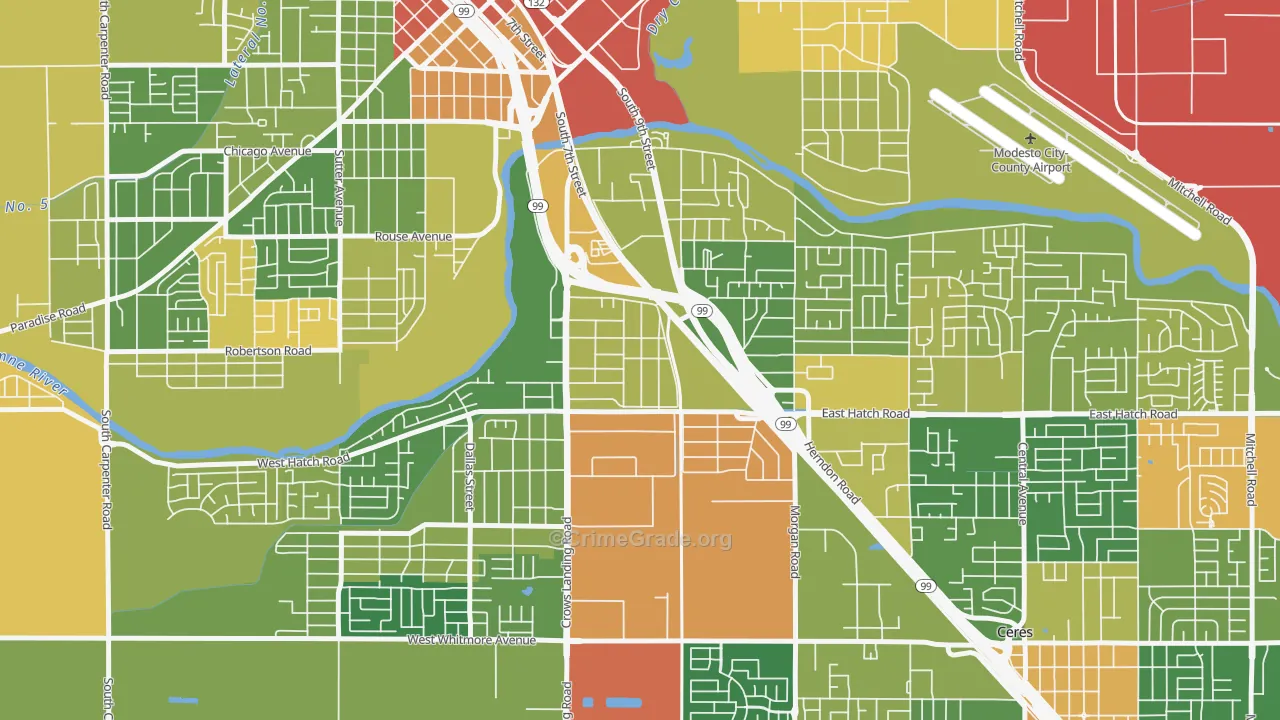 Shackelford, Modesto, CA Map of Arson Rates