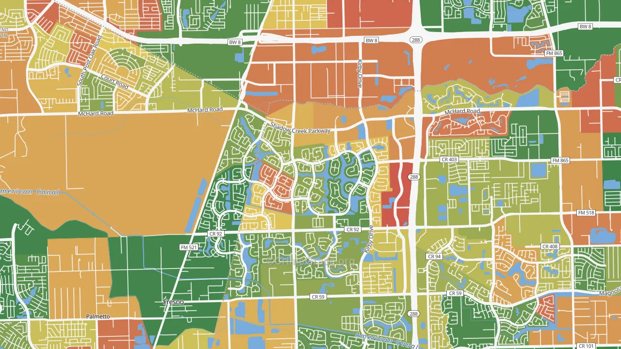Shadow Creek Ranch, Pearland, TX Map of Arson Rates