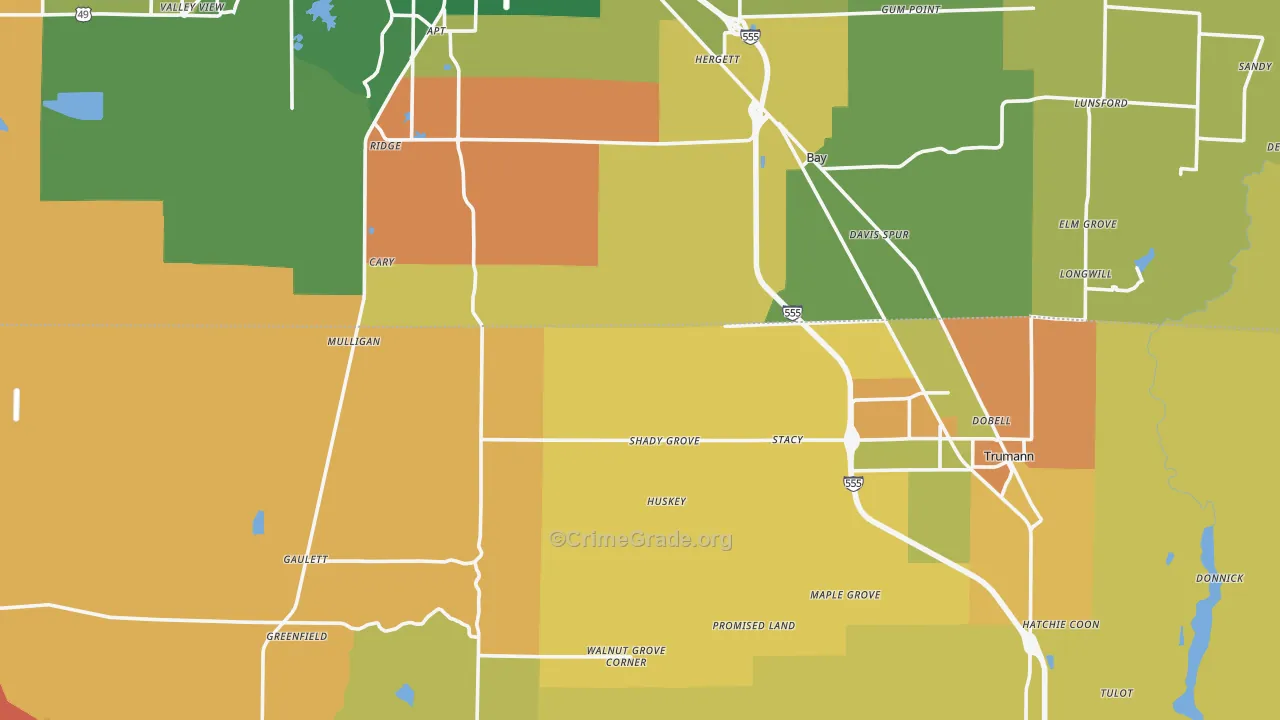 Shady Grove, AR Map of Arson Rates