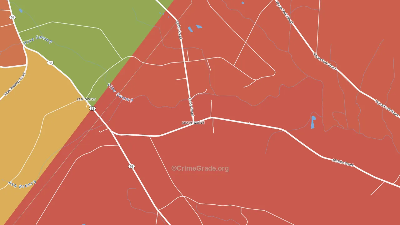 Shady Grove, NC Map of Arson Rates