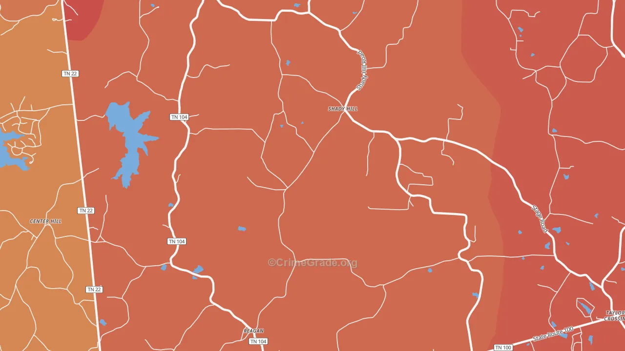 Shady Hill, TN Map of Arson Rates