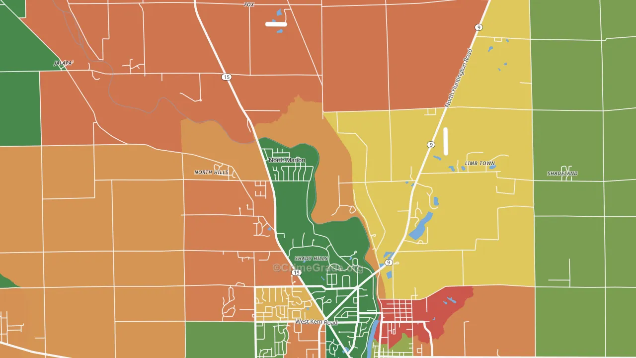 Shady Hills, IN Map of Arson Rates