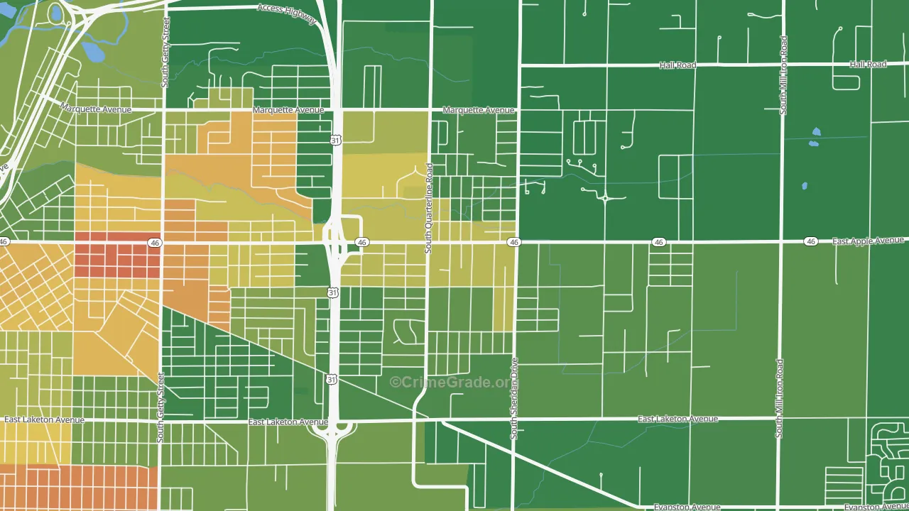 Shady Park Neighbourhood, Muskegon, MI Map of Arson Rates