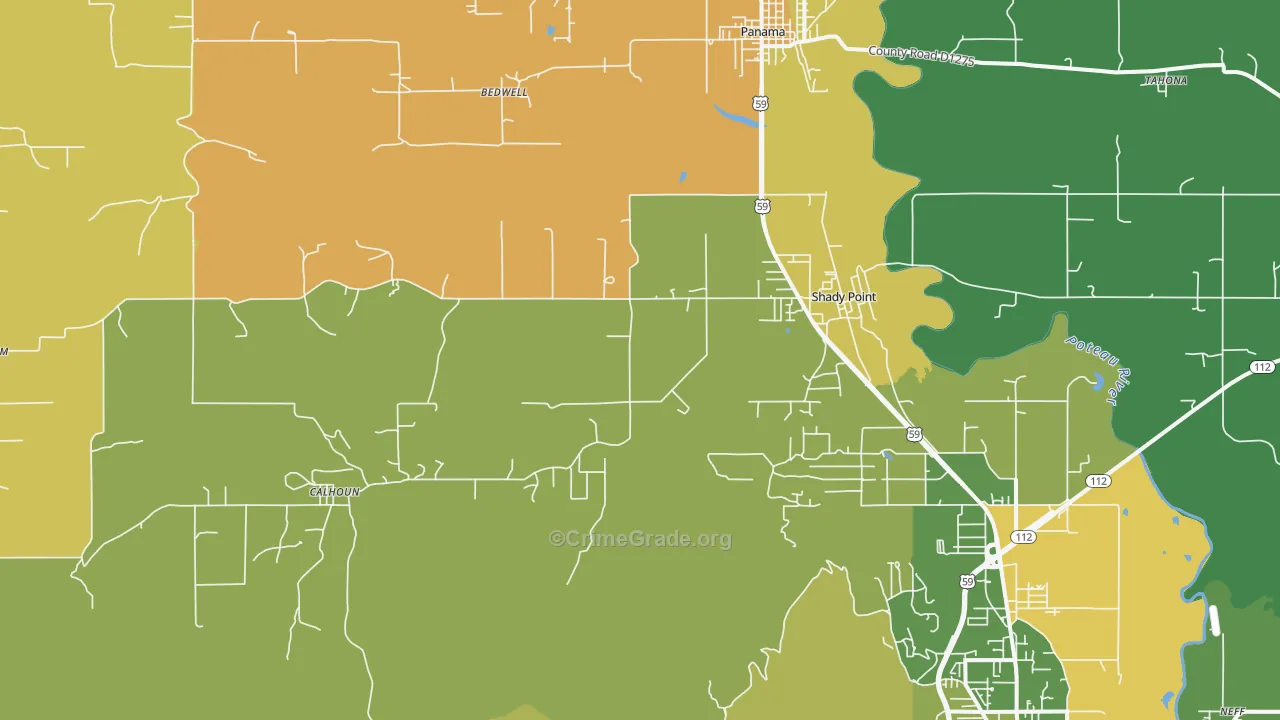 Shady Point, OK Map of Arson Rates