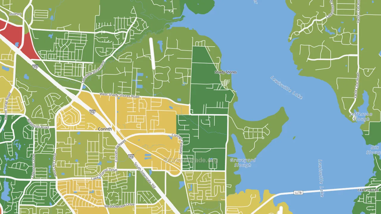 Shady Shores, TX Map of Arson Rates