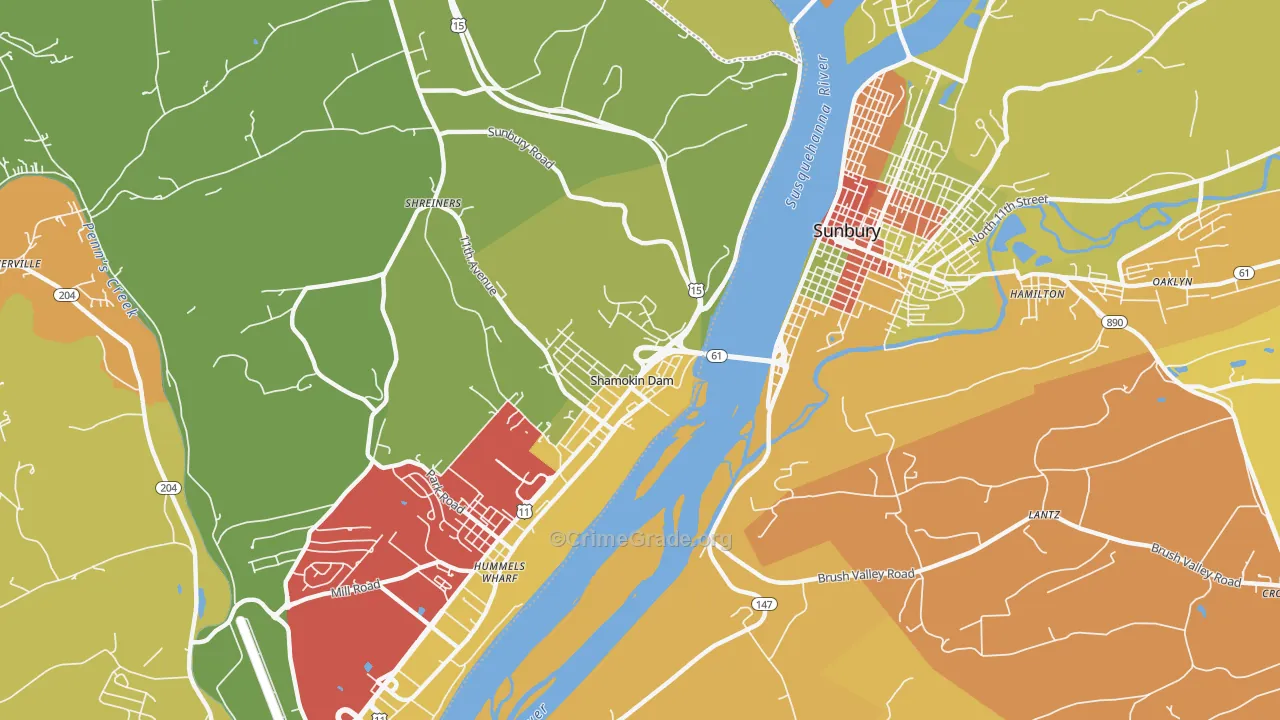 Shamokin Dam, PA Map of Arson Rates