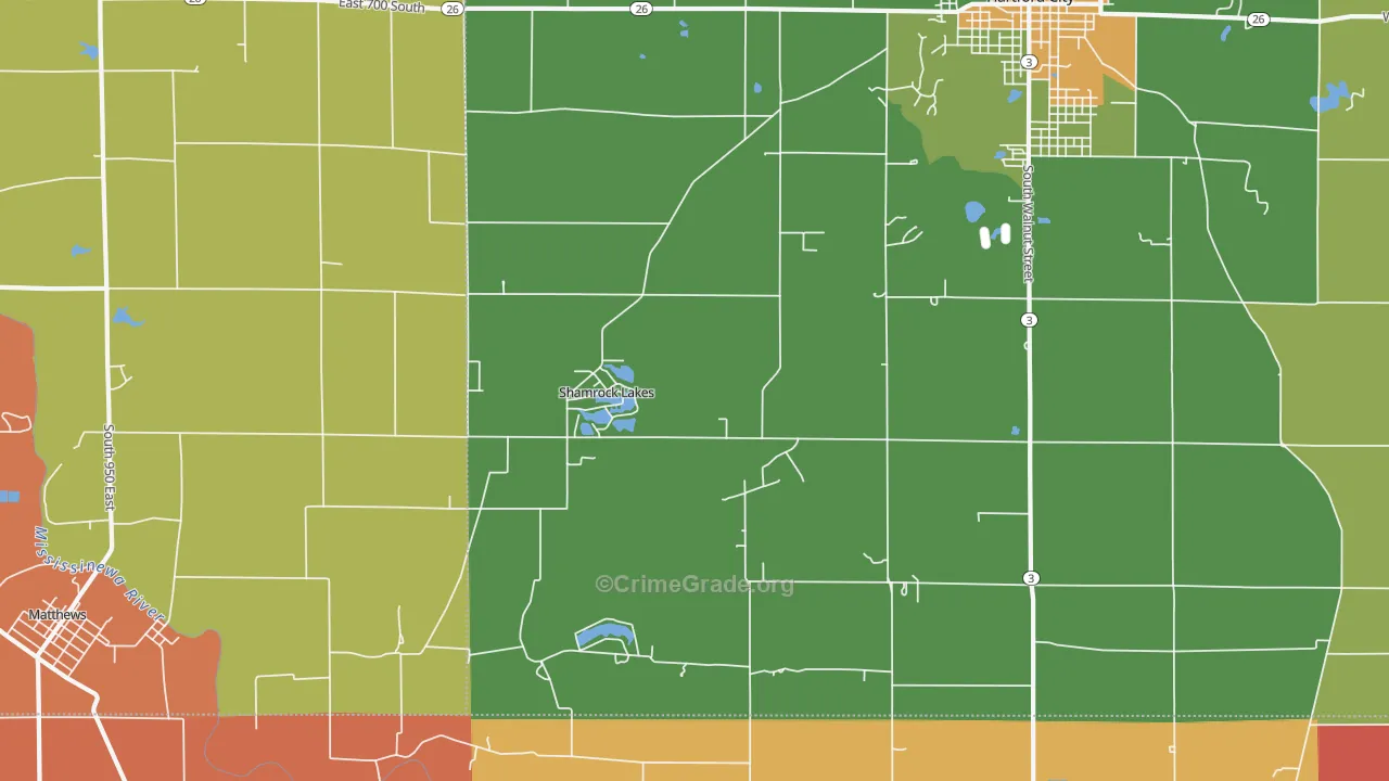Shamrock Lakes, IN Map of Arson Rates