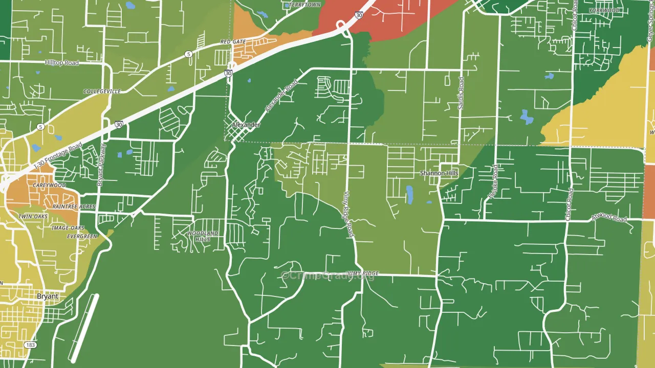 Shannon Hills, AR Map of Arson Rates