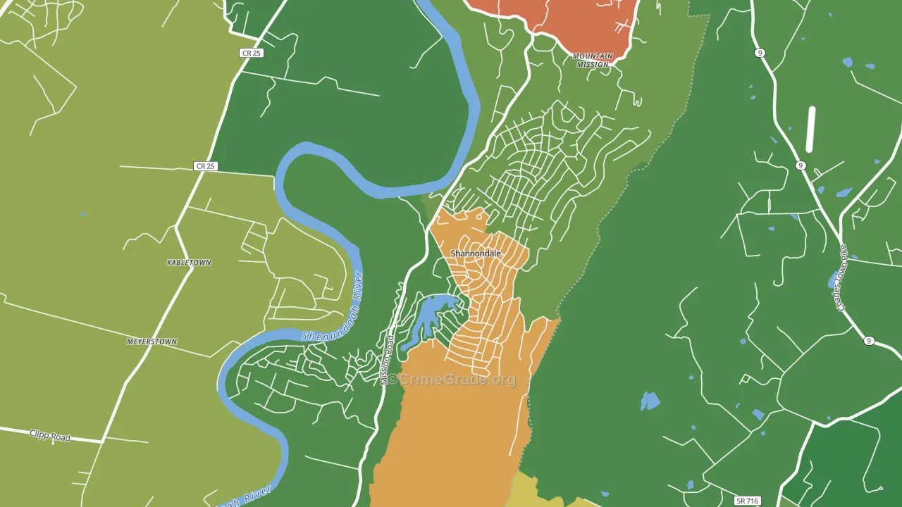 Shannondale, WV Map of Arson Rates