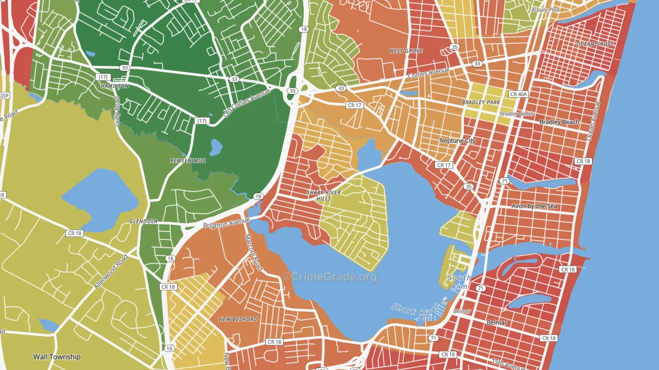 Shark River Hills, NJ Map of Arson Rates