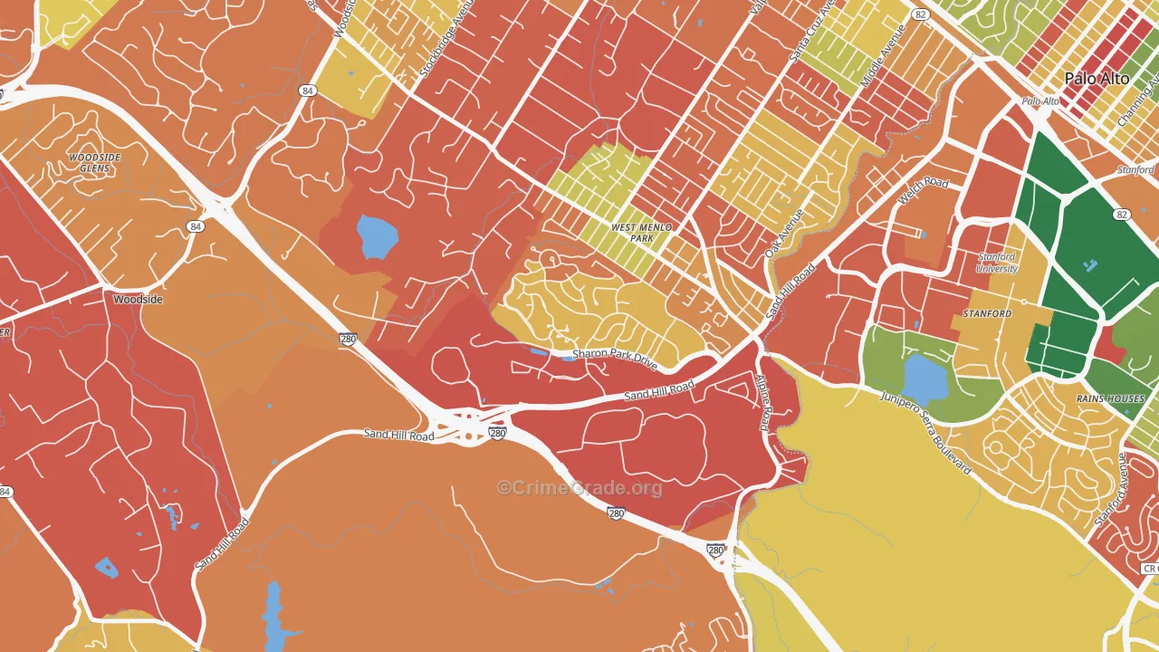 Sharon Heights, Menlo Park, CA Map of Arson Rates