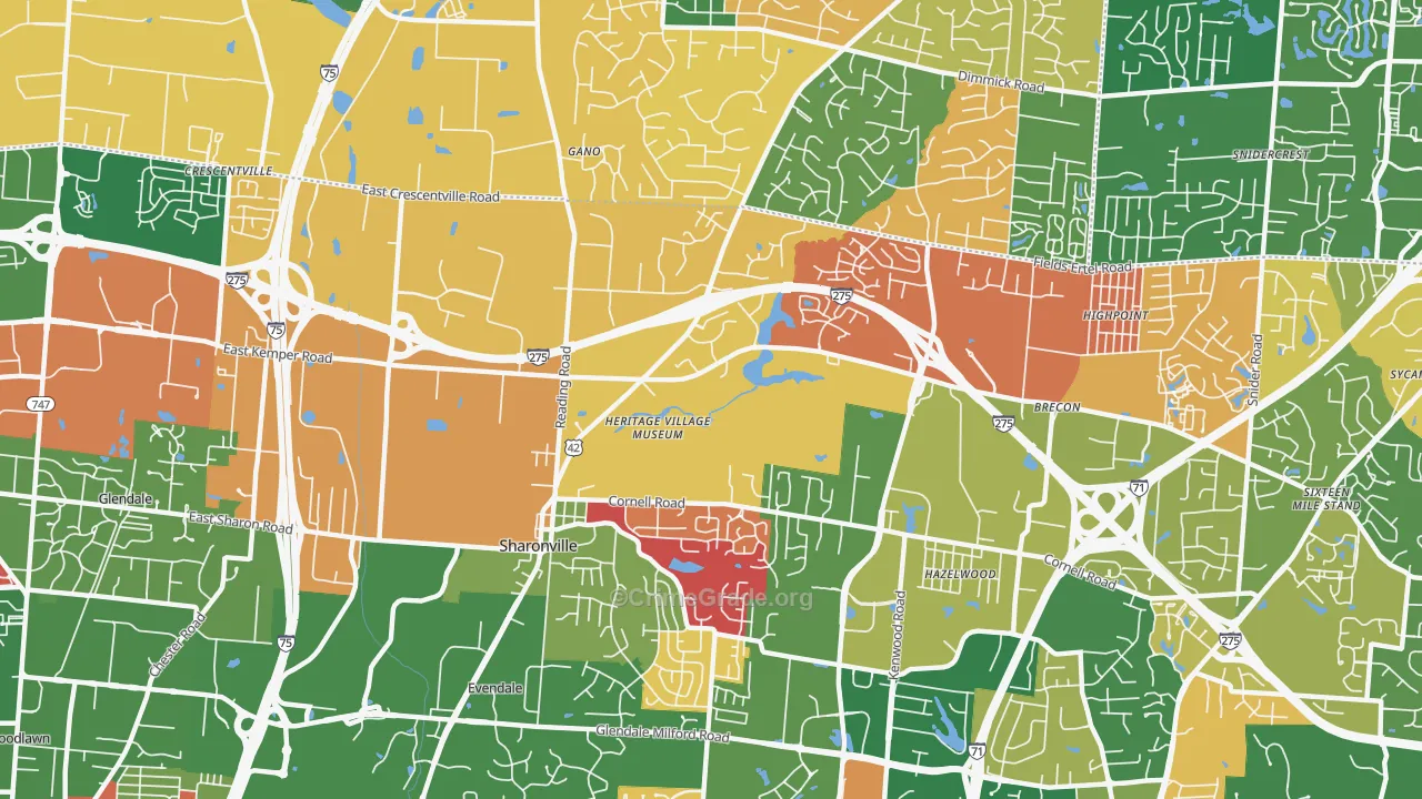 Sharonville, OH Map of Arson Rates