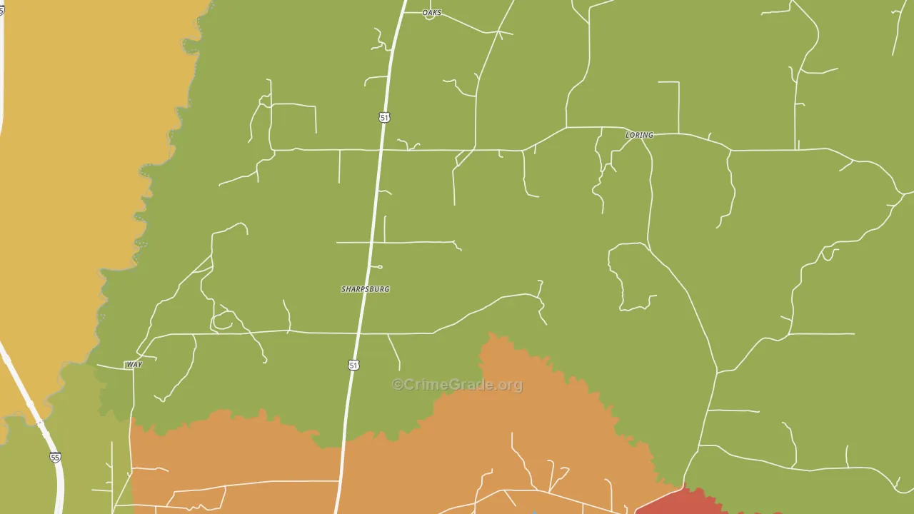 Sharpsburg, MS Map of Arson Rates
