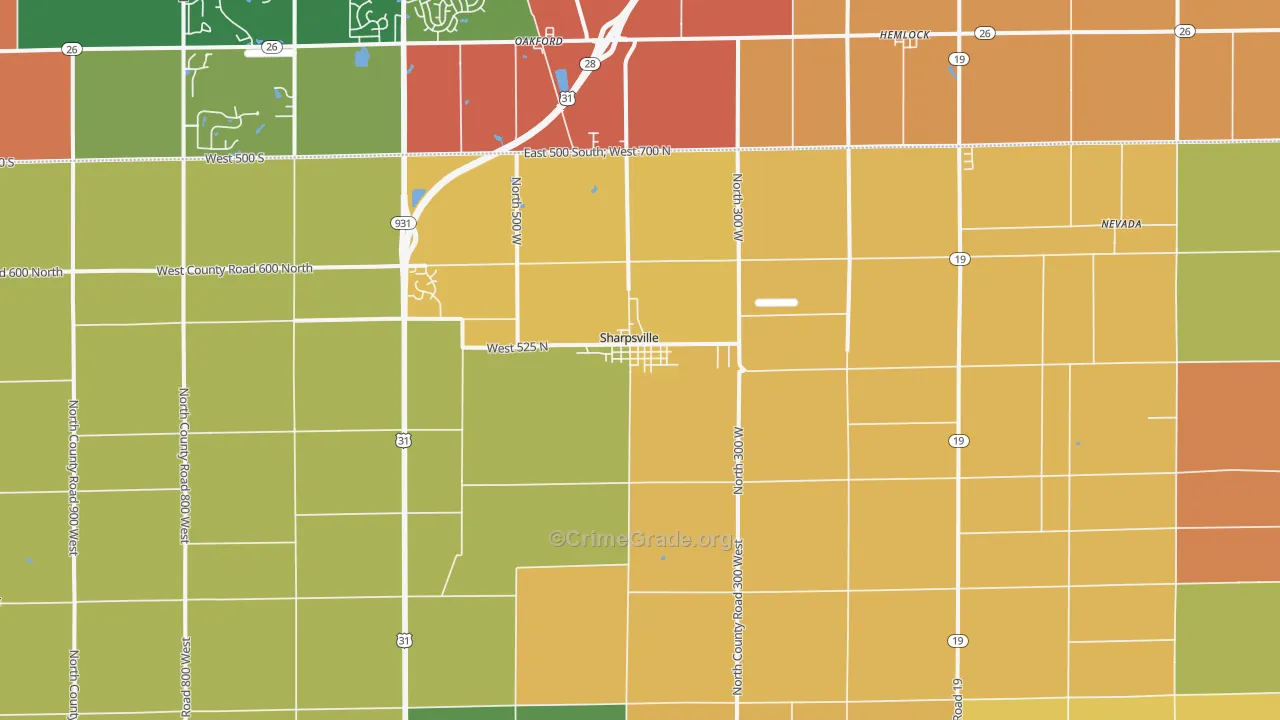 Sharpsville, IN Map of Arson Rates