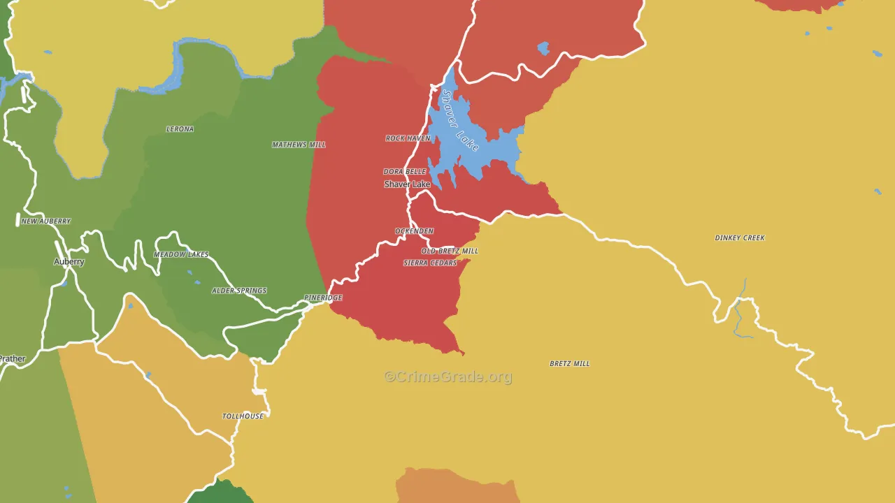 Shaver Lake, CA Map of Arson Rates