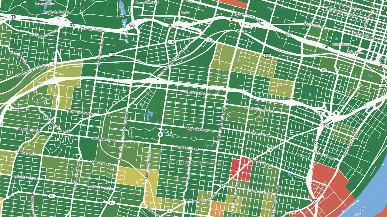 Shaw, St. Louis, MO Map of Arson Rates