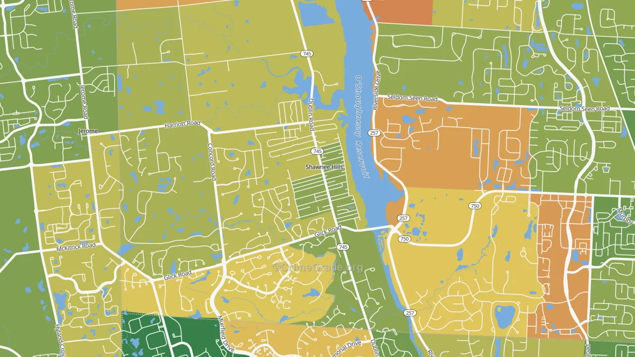 Shawnee Hills, OH Map of Arson Rates