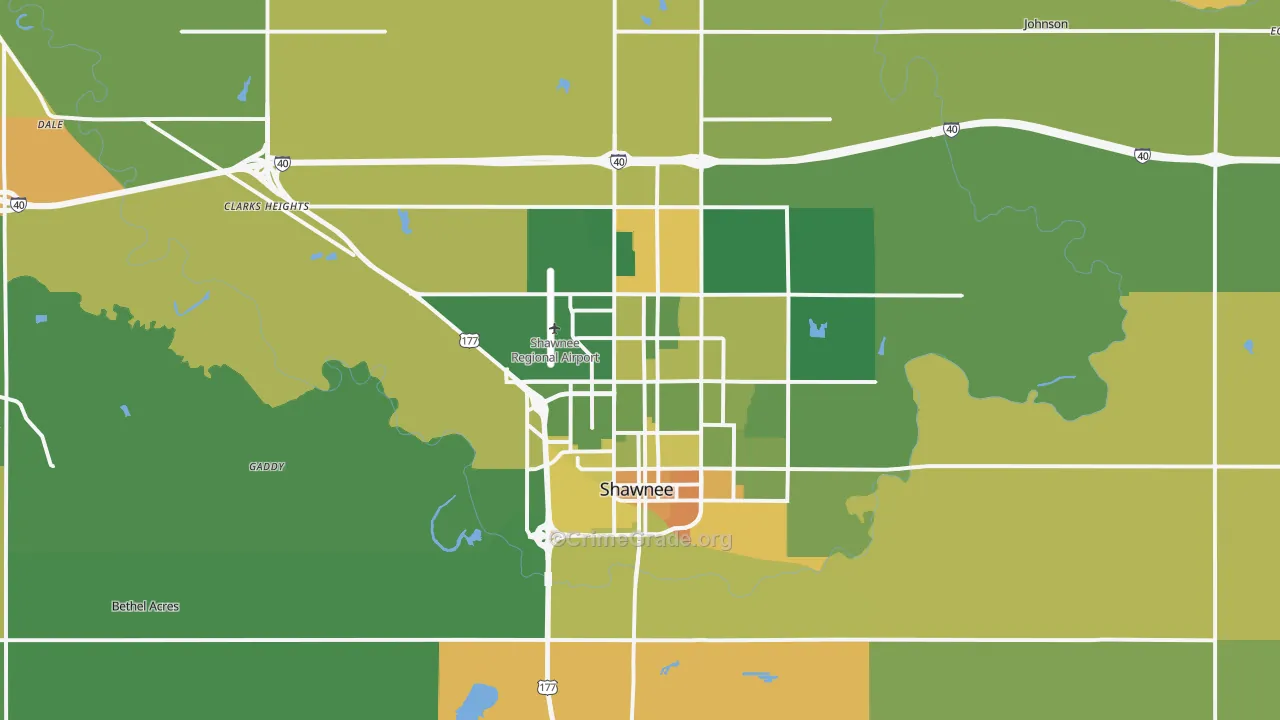 Shawnee, OK Map of Arson Rates