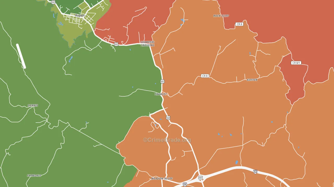 Shawvers Crossing, WV Map of Arson Rates