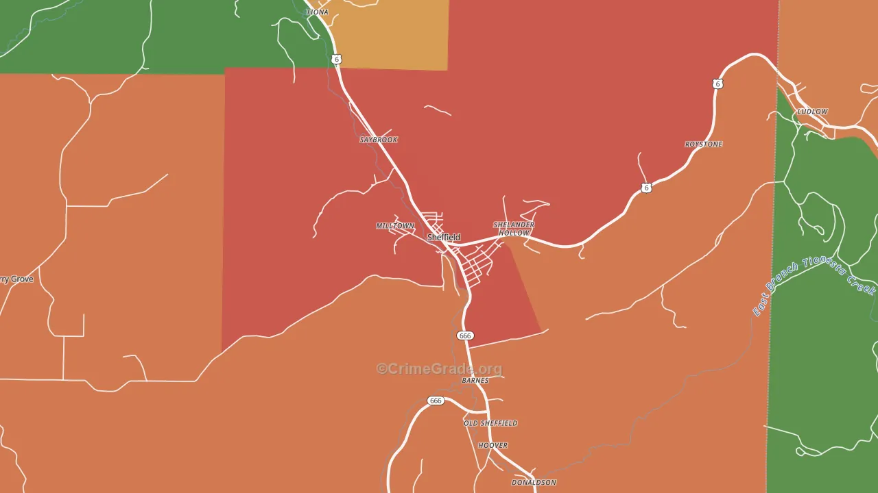 Sheffield, PA Map of Arson Rates
