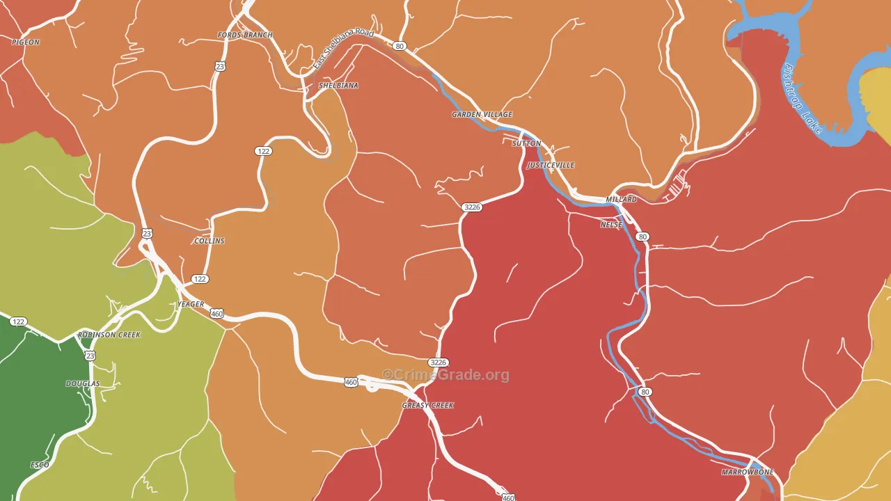 Shelbiana, KY Map of Arson Rates