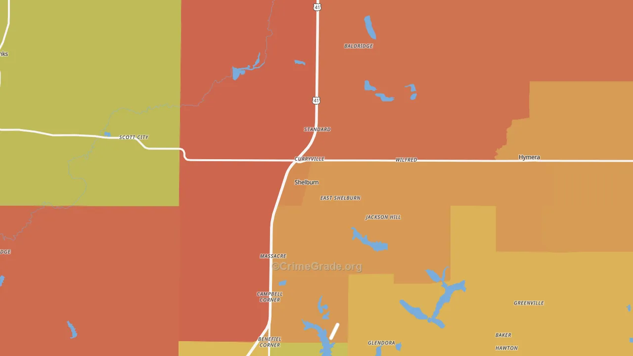 Shelburn, IN Map of Arson Rates