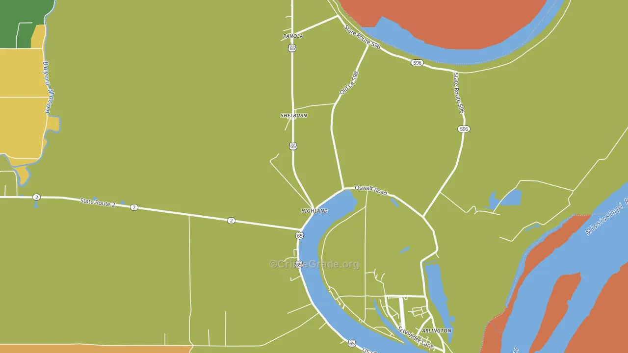 Shelburn, LA Map of Arson Rates
