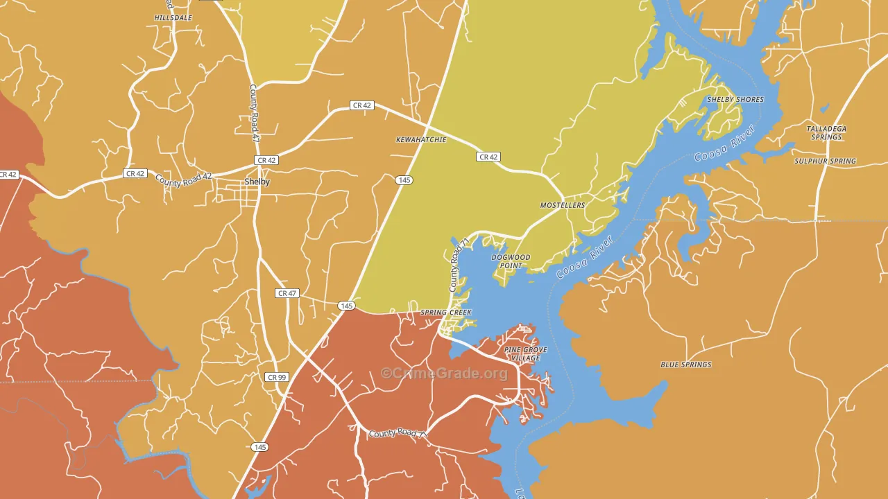 Shelby, AL Map of Arson Rates