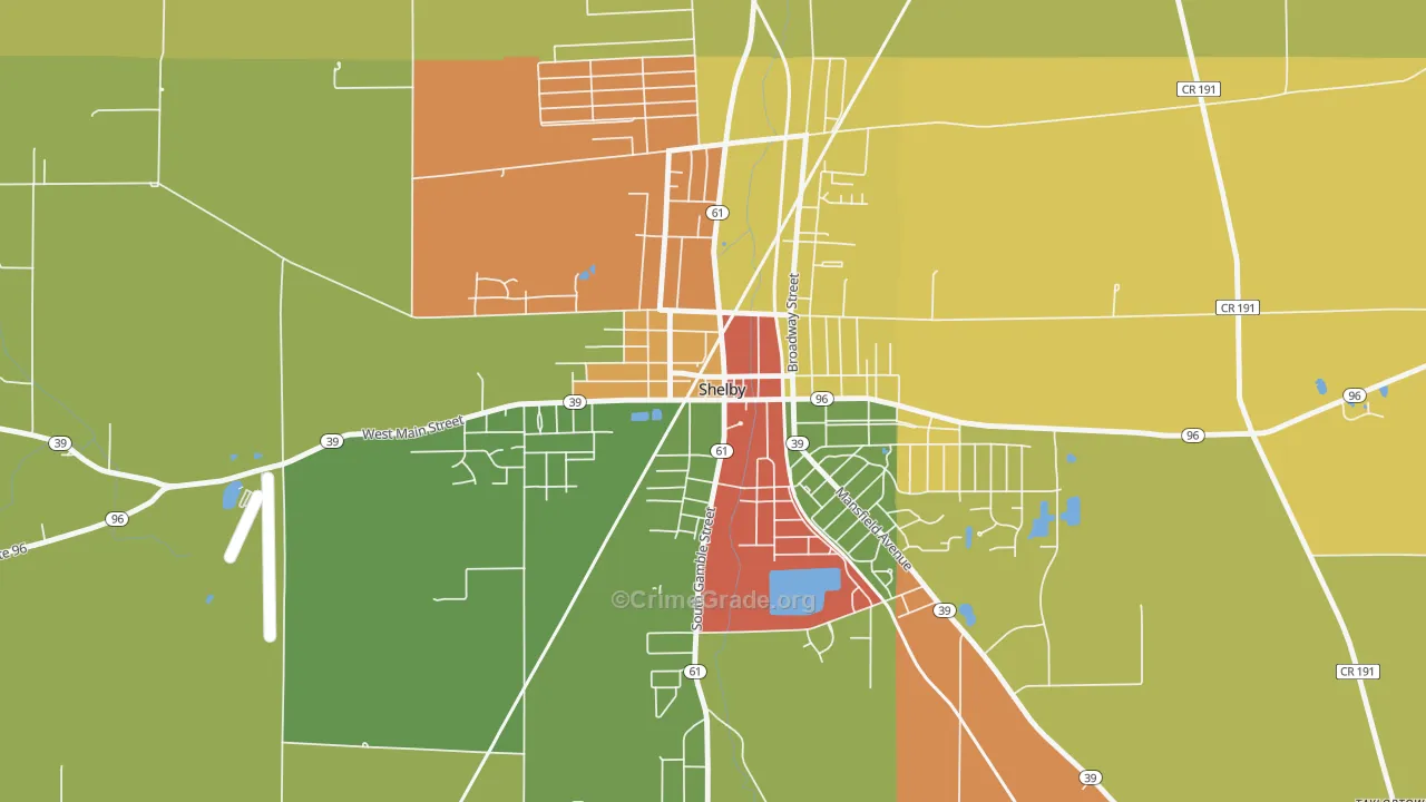 Shelby Center Historic District, Shelby, OH Map of Arson Rates