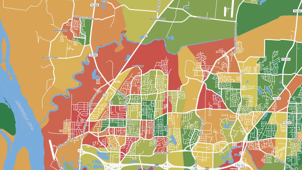 Shelby Forest-Frayser, Memphis, TN Map of Arson Rates