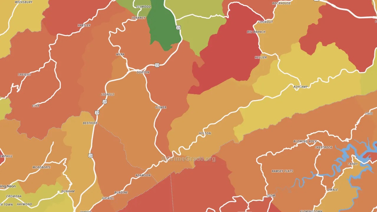 Shelby Gap, KY Map of Arson Rates