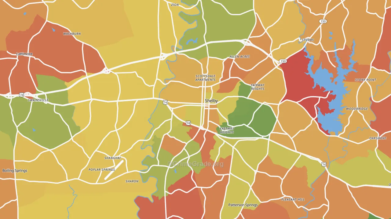 Shelby, NC Map of Arson Rates