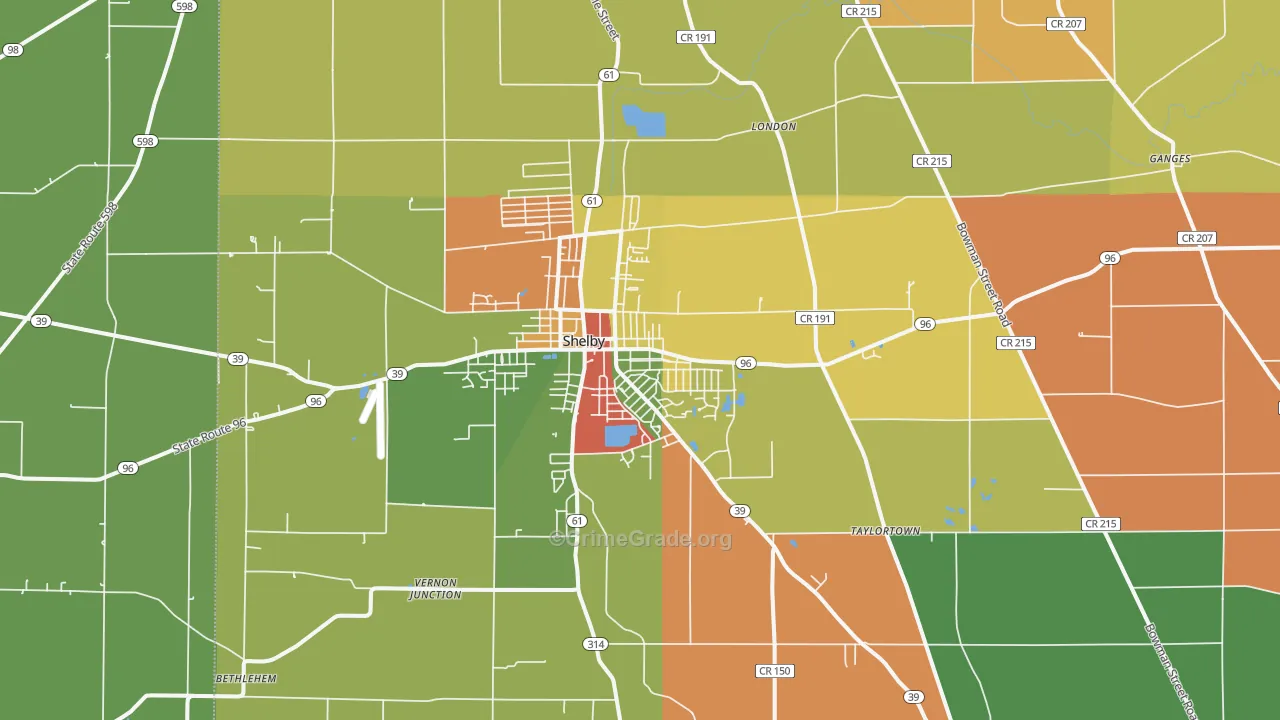 Shelby, OH Map of Arson Rates
