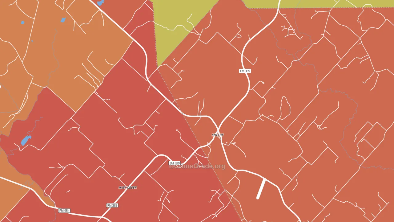 Shelby, TX Map of Arson Rates