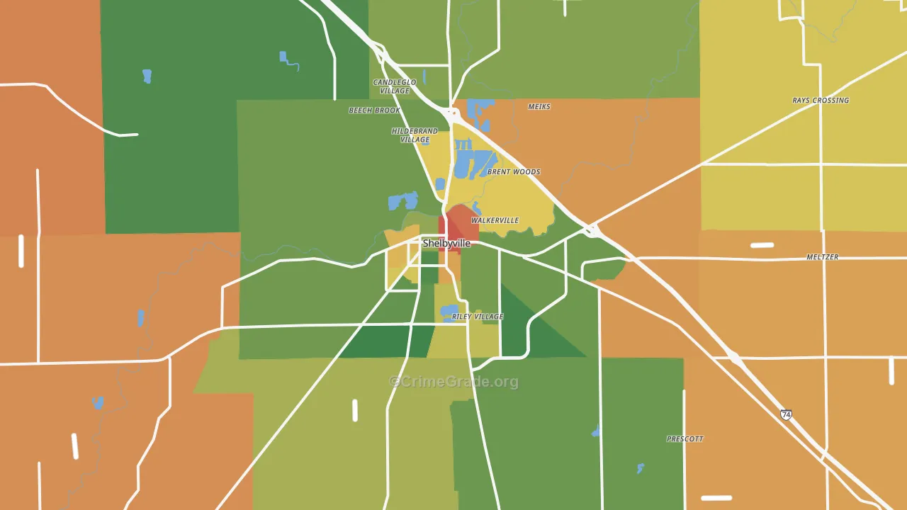Shelbyville, IN Map of Arson Rates