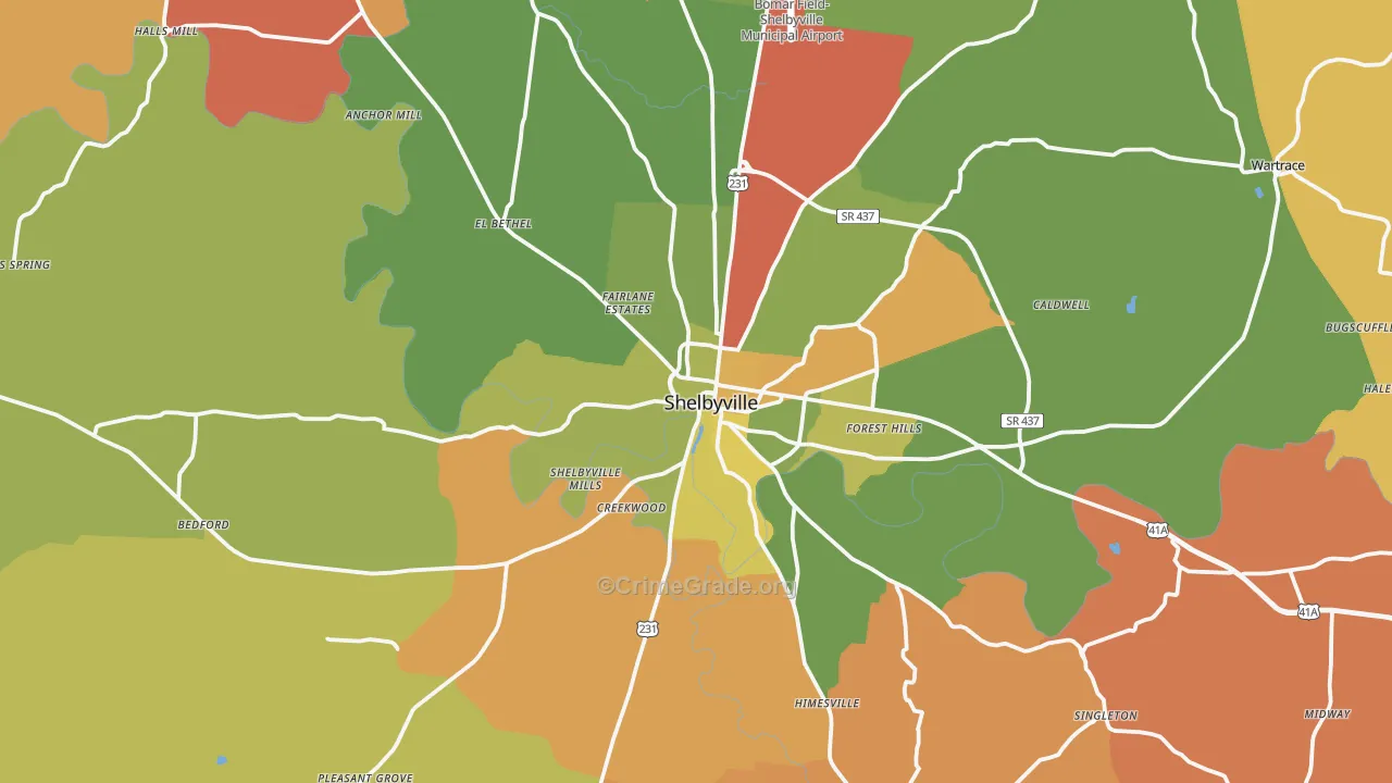 Shelbyville, TN Map of Arson Rates