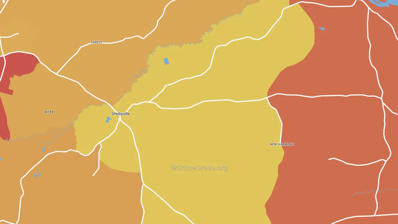 Shelbyville, TX Map of Arson Rates