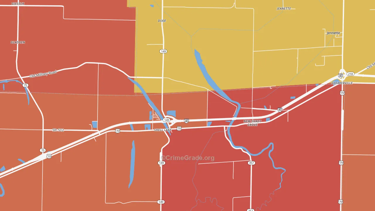 Shell Lake, AR Map of Arson Rates