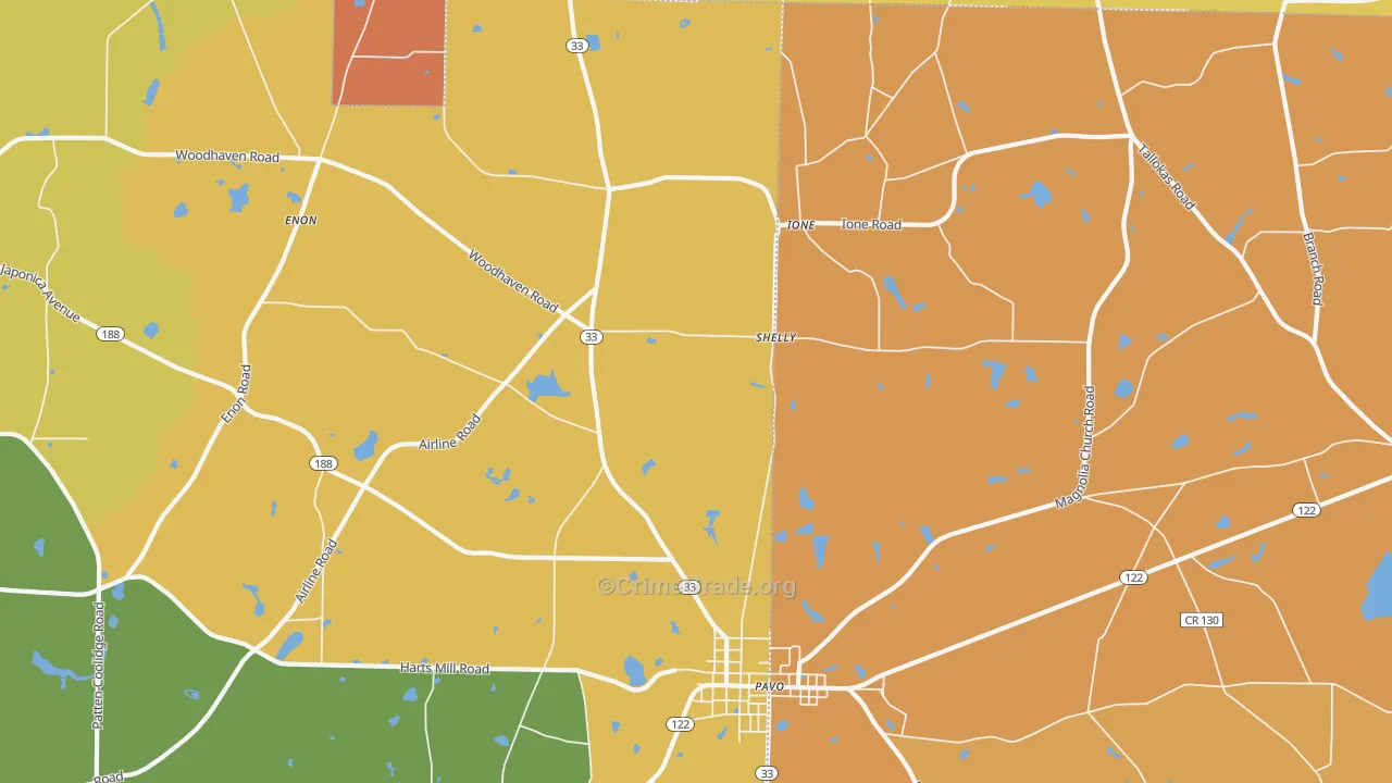 Shelly, GA Map of Arson Rates