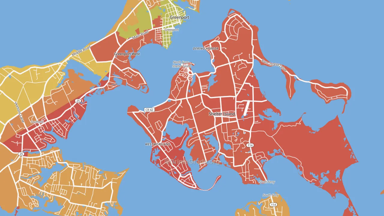 Shelter Island Heights, NY Map of Arson Rates