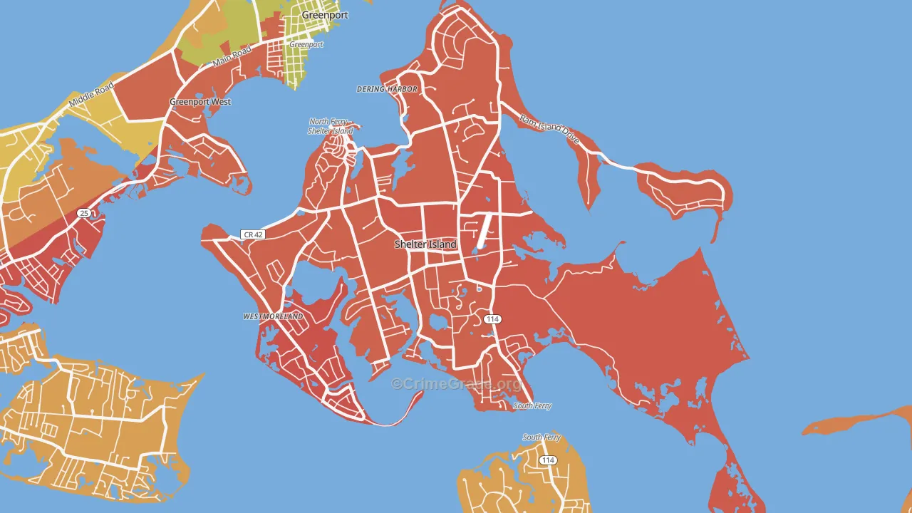 Shelter Island, NY Map of Arson Rates