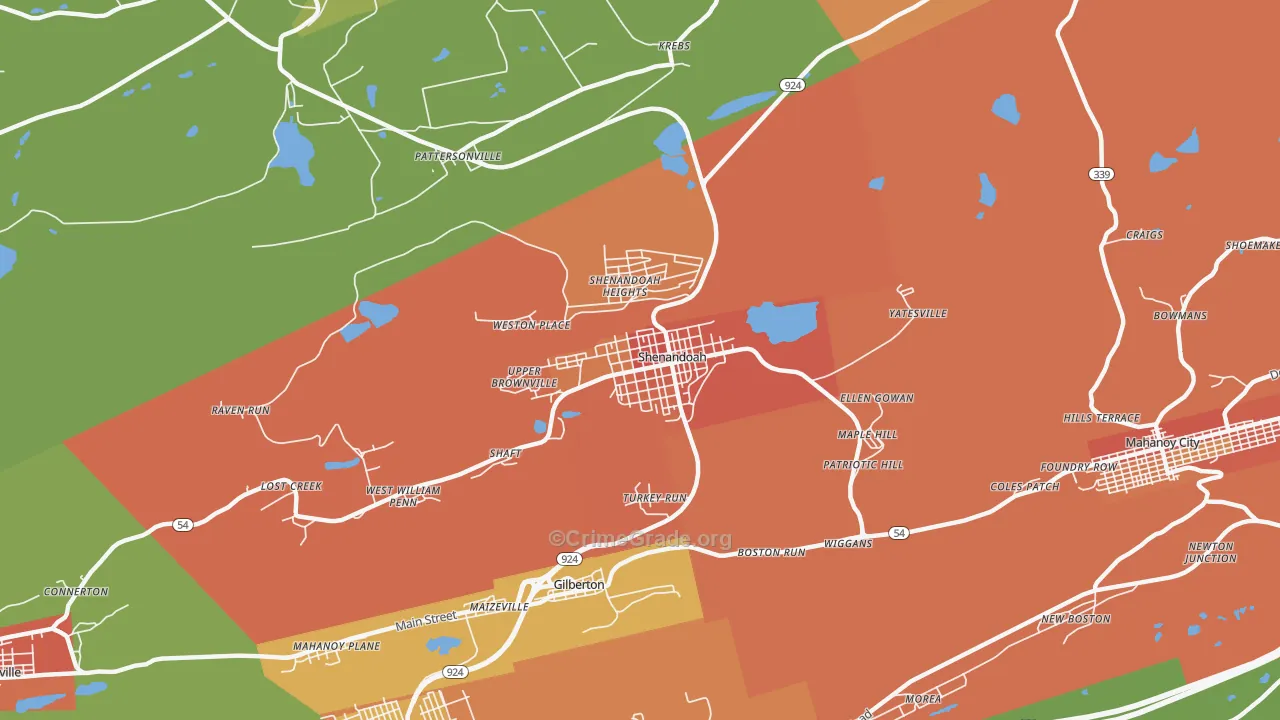 Shenandoah, PA Map of Arson Rates