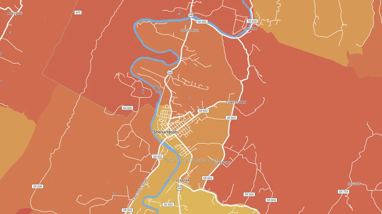Shenandoah, VA Map of Arson Rates