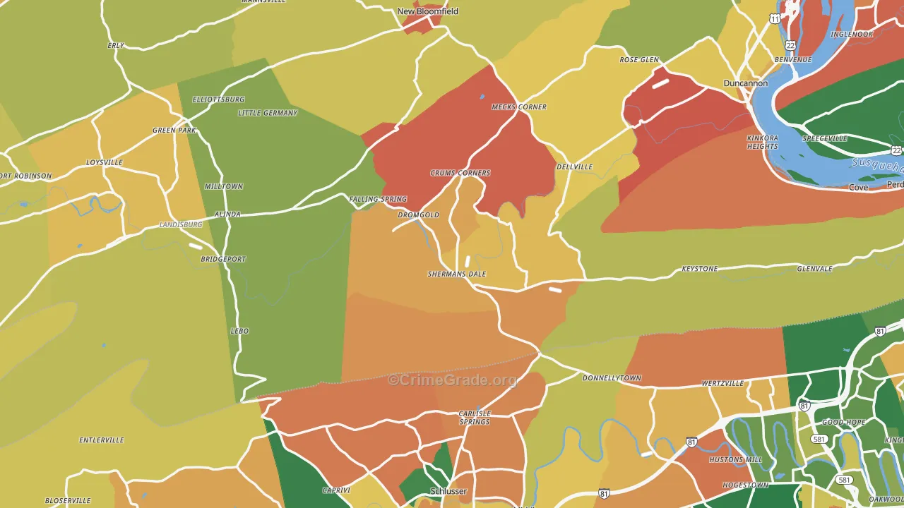 Shermans Dale, PA Map of Arson Rates