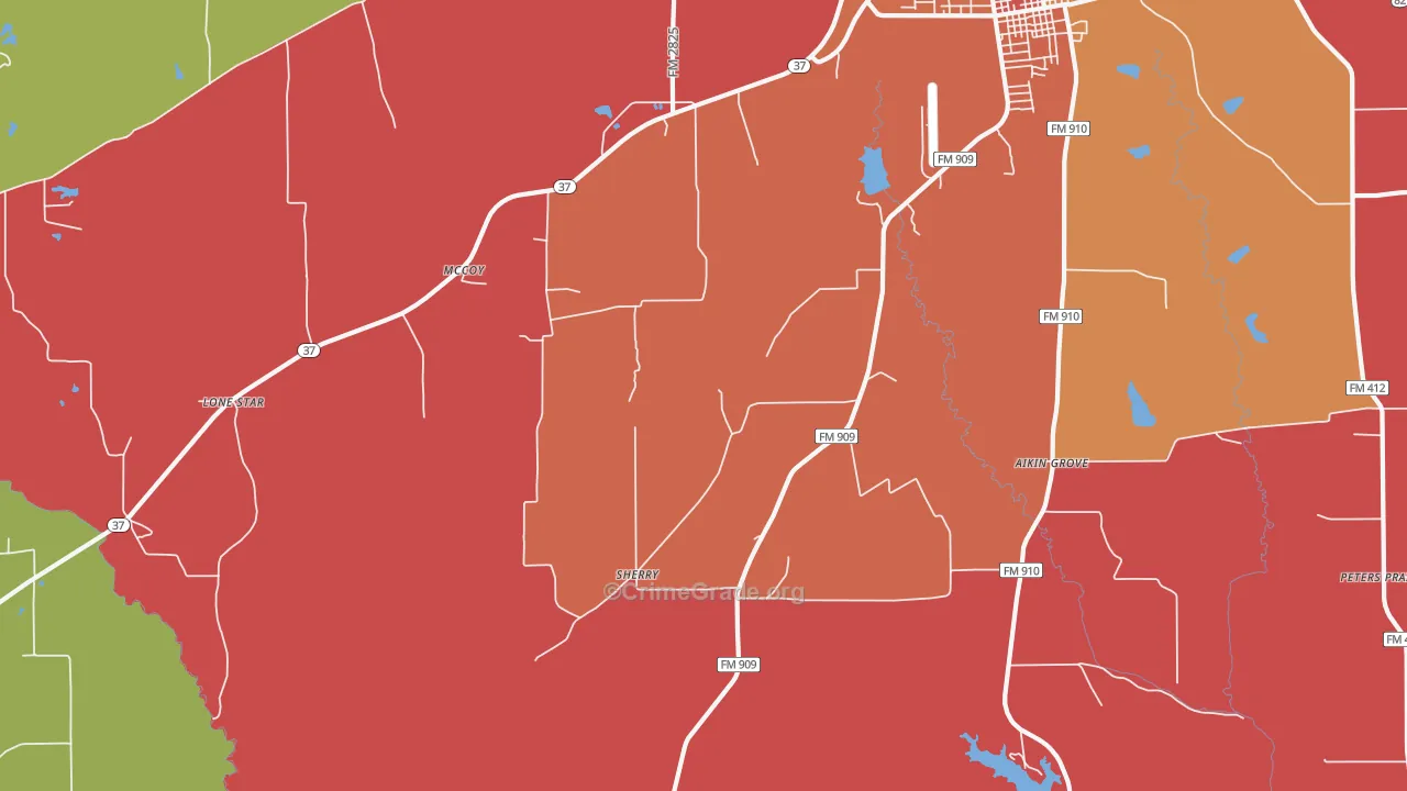 Sherry, TX Map of Arson Rates