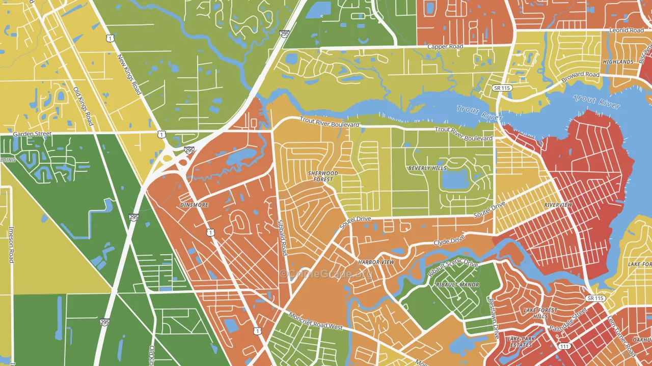 Sherwood Forest, Jacksonville, FL Map of Arson Rates