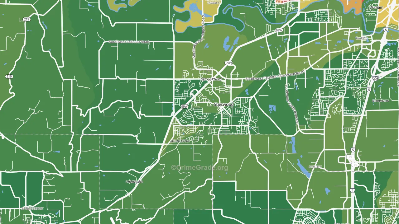 Sherwood, OR Map of Arson Rates