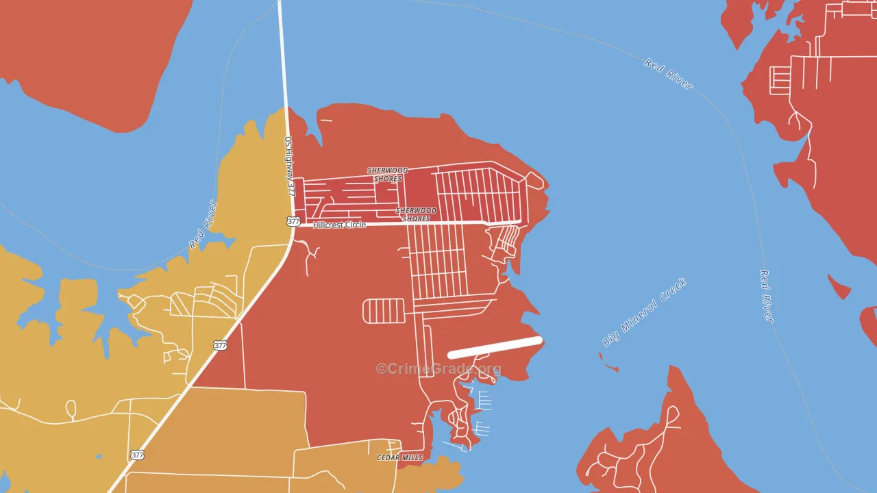 Sherwood Shores, TX Map of Arson Rates